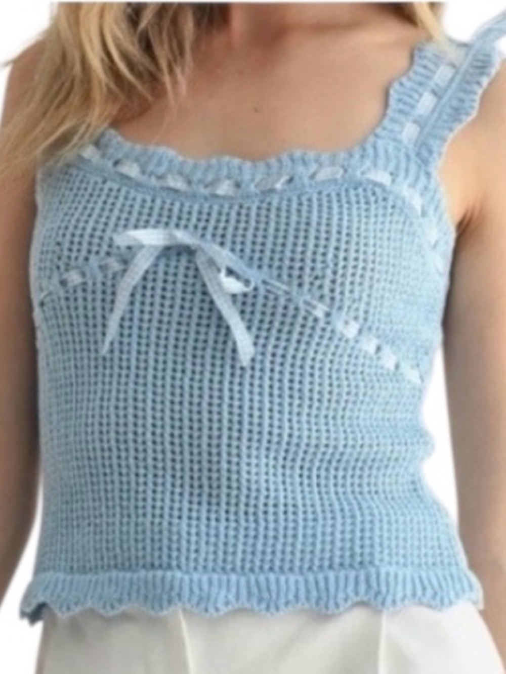 New Lush Baby Blue Tank Top with Gingham Ribbon Size Large